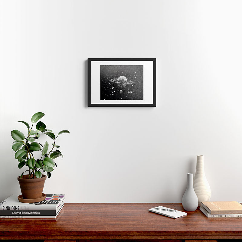 "Saturn's Moons" Outer Space Original Art, Planets, Galaxy Wall Decor Framed Art Print