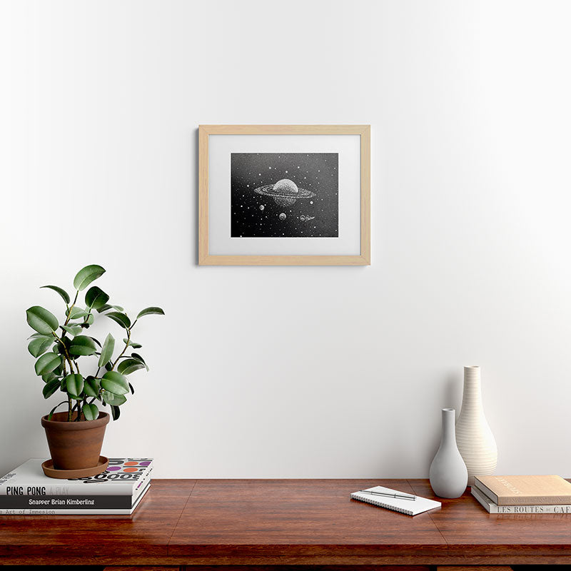 "Saturn's Moons" Outer Space Original Art, Planets, Galaxy Wall Decor Framed Art Print