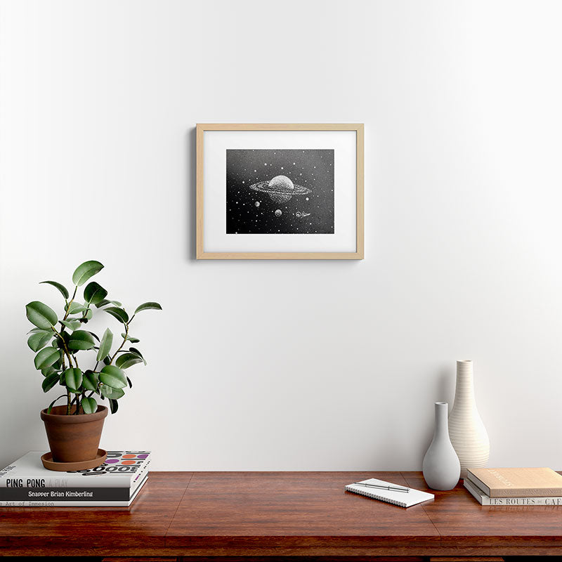 "Saturn's Moons" Outer Space Original Art, Planets, Galaxy Wall Decor Framed Art Print