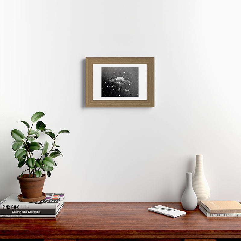 "Saturn's Moons" Outer Space Original Art, Planets, Galaxy Wall Decor Framed Art Print