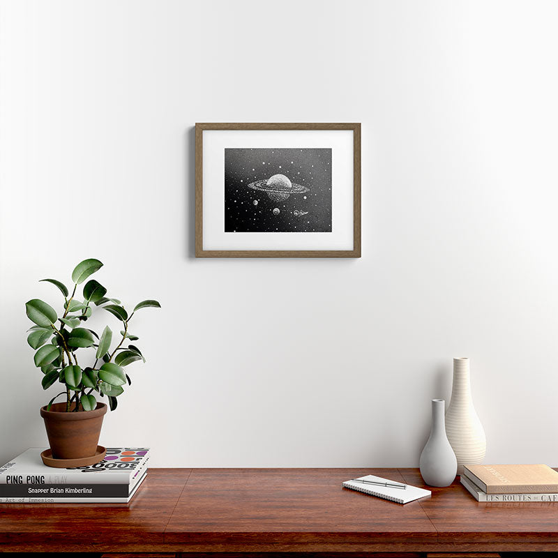 "Saturn's Moons" Outer Space Original Art, Planets, Galaxy Wall Decor Framed Art Print