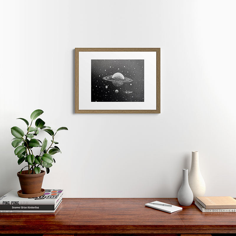 "Saturn's Moons" Outer Space Original Art, Planets, Galaxy Wall Decor Framed Art Print