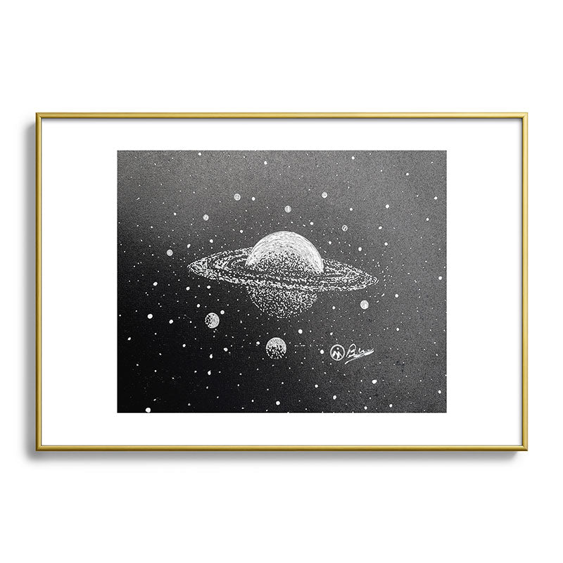 "Saturn's Moons" Outer Space Original Art, Planets, Galaxy Wall Decor Framed Art Print