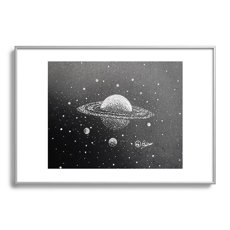 "Saturn's Moons" Outer Space Original Art, Planets, Galaxy Wall Decor Framed Art Print