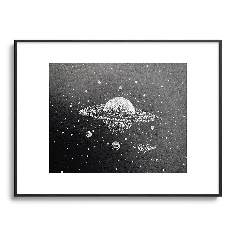 "Saturn's Moons" Outer Space Original Art, Planets, Galaxy Wall Decor Framed Art Print