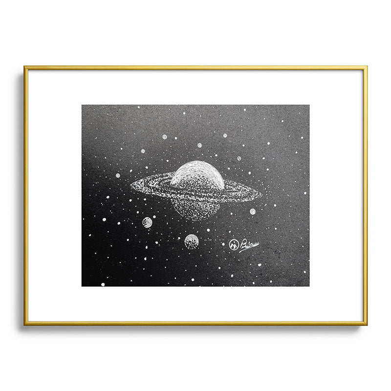 "Saturn's Moons" Outer Space Original Art, Planets, Galaxy Wall Decor Framed Art Print