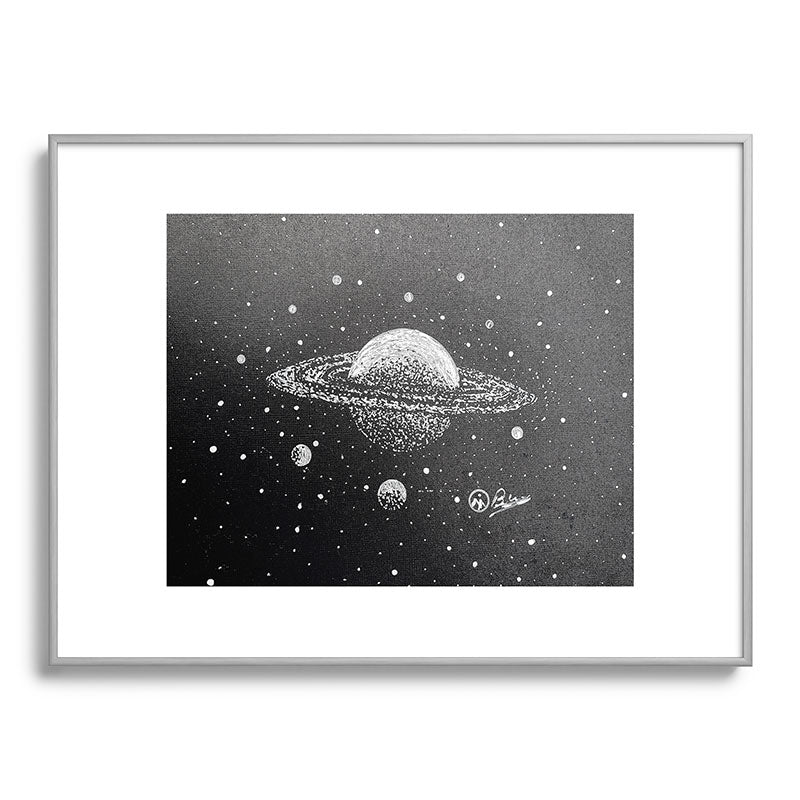 "Saturn's Moons" Outer Space Original Art, Planets, Galaxy Wall Decor Framed Art Print