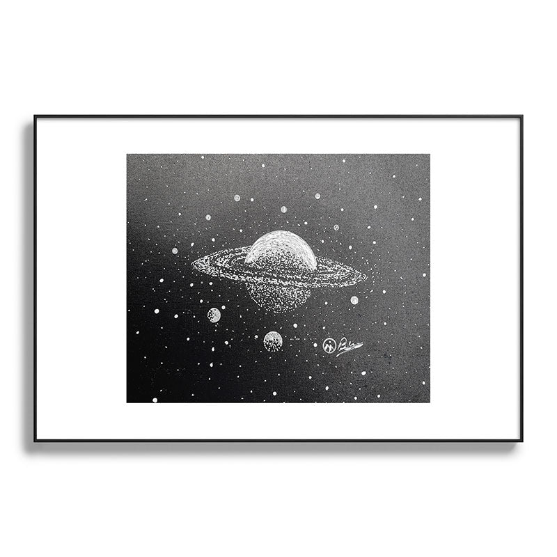 "Saturn's Moons" Outer Space Original Art, Planets, Galaxy Wall Decor Framed Art Print