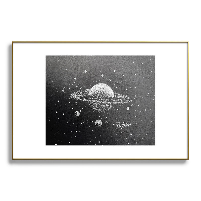 "Saturn's Moons" Outer Space Original Art, Planets, Galaxy Wall Decor Framed Art Print