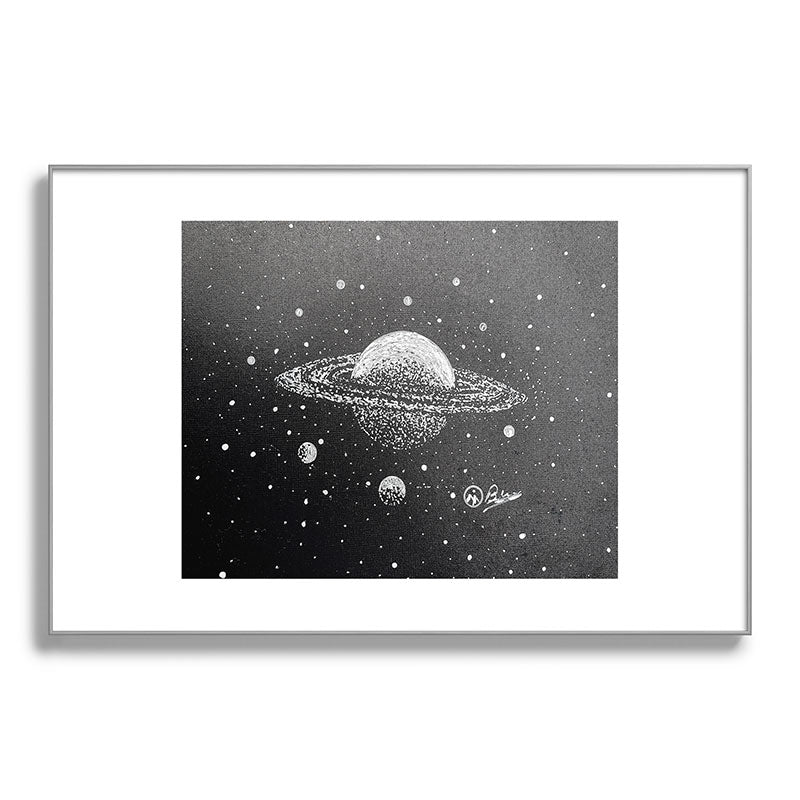 "Saturn's Moons" Outer Space Original Art, Planets, Galaxy Wall Decor Framed Art Print