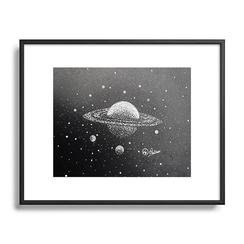 "Saturn's Moons" Outer Space Original Art, Planets, Galaxy Wall Decor Framed Art Print