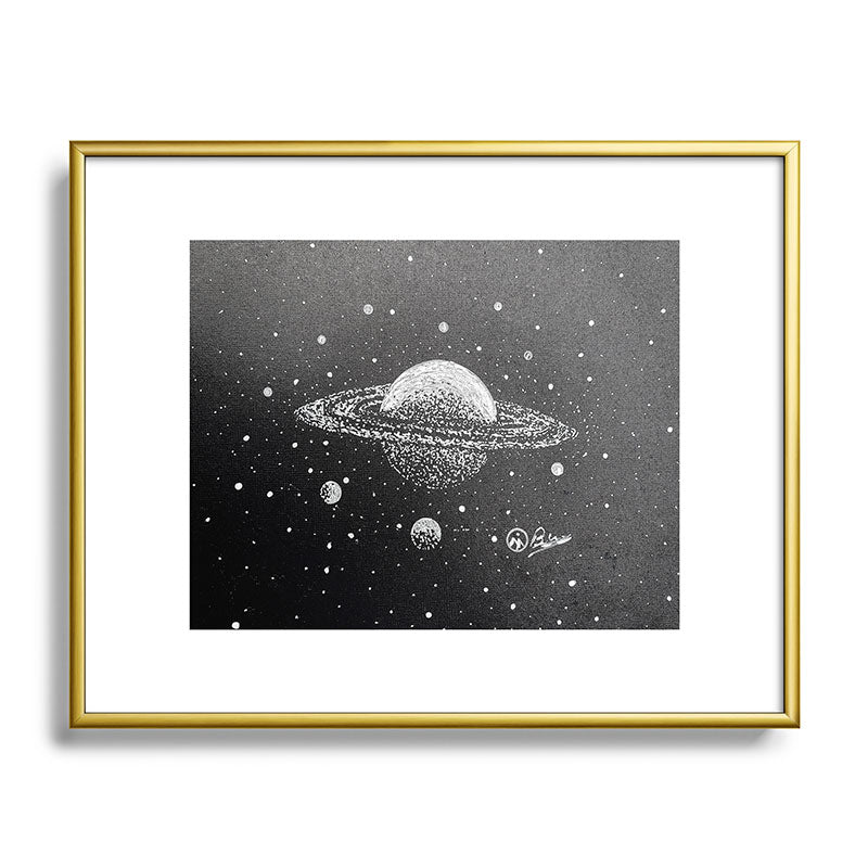 "Saturn's Moons" Outer Space Original Art, Planets, Galaxy Wall Decor Framed Art Print