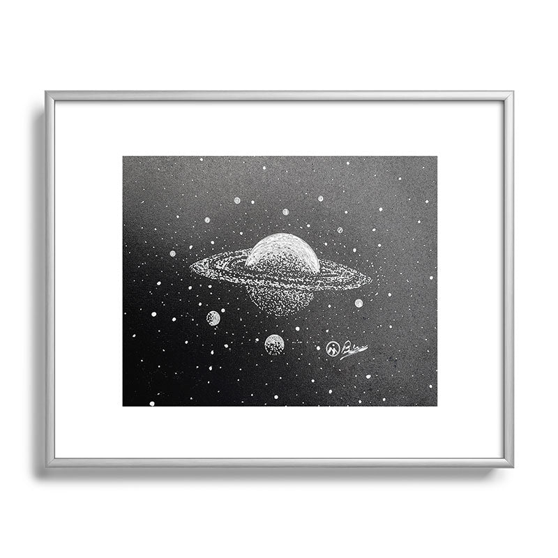 "Saturn's Moons" Outer Space Original Art, Planets, Galaxy Wall Decor Framed Art Print