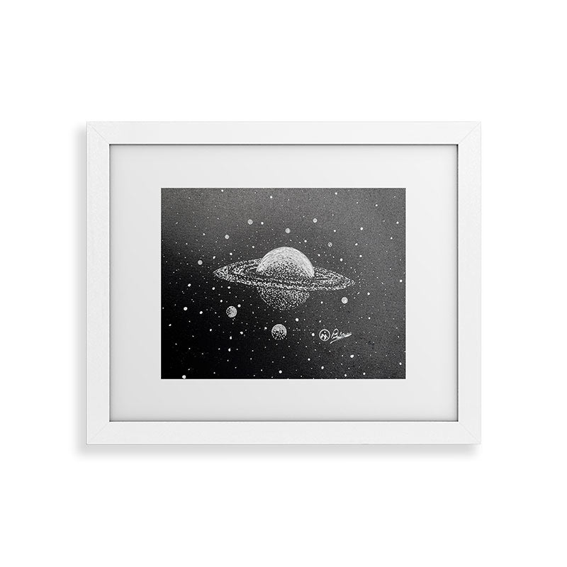 "Saturn's Moons" Outer Space Original Art, Planets, Galaxy Wall Decor Framed Art Print