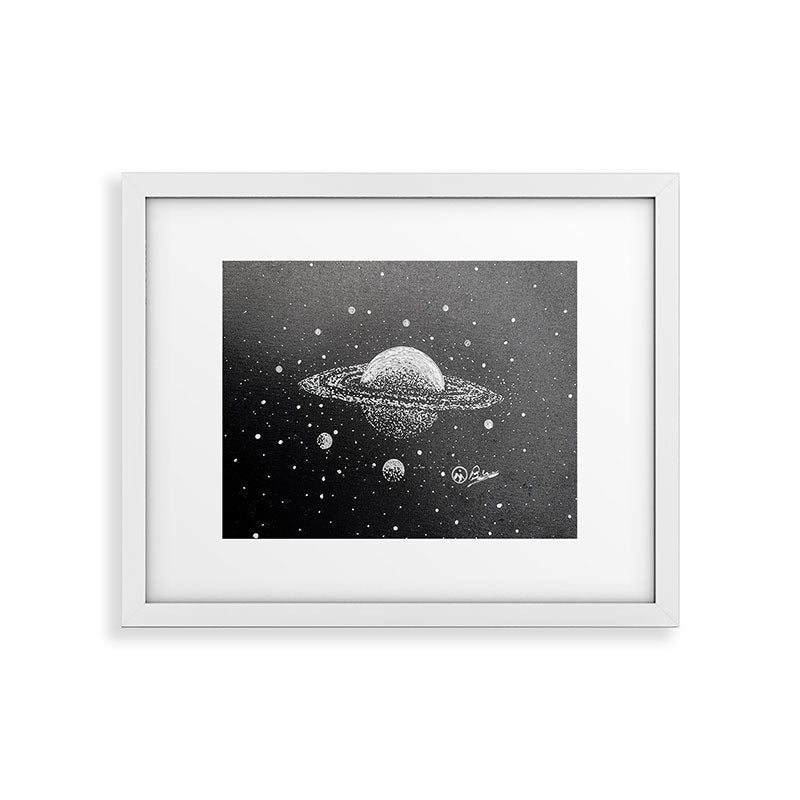 "Saturn's Moons" Outer Space Original Art, Planets, Galaxy Wall Decor Framed Art Print