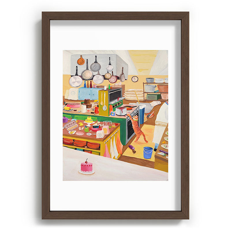 A Cat in the Kitchen Framed Art Print