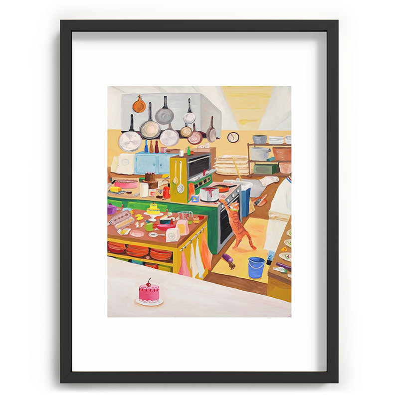 A Cat in the Kitchen Framed Art Print