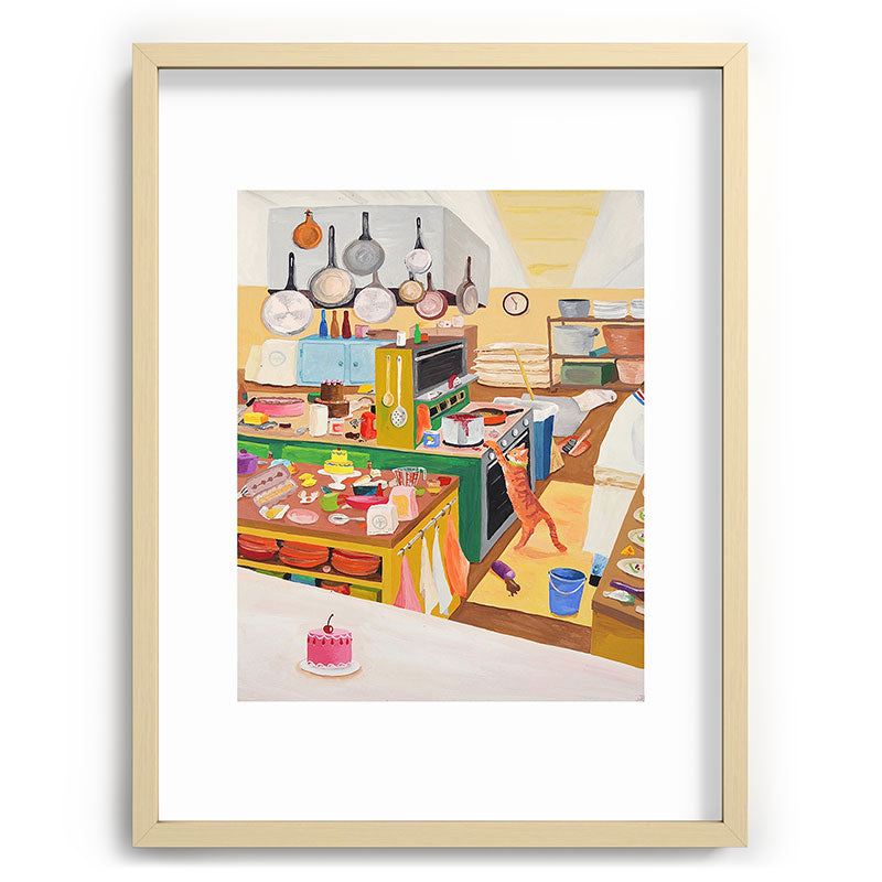 A Cat in the Kitchen Framed Art Print