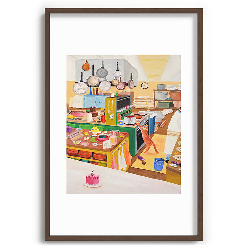 A Cat in the Kitchen Framed Art Print