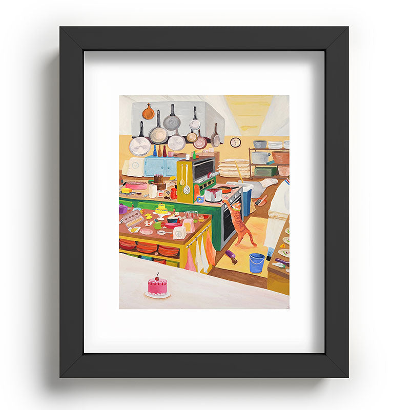 A Cat in the Kitchen Framed Art Print