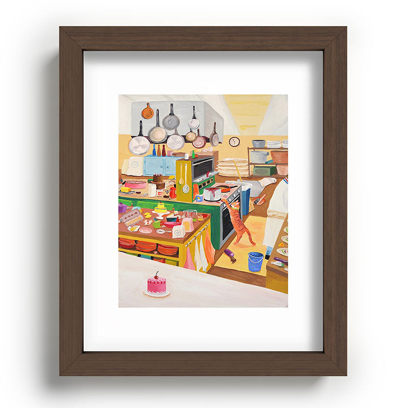 A Cat in the Kitchen Framed Art Print