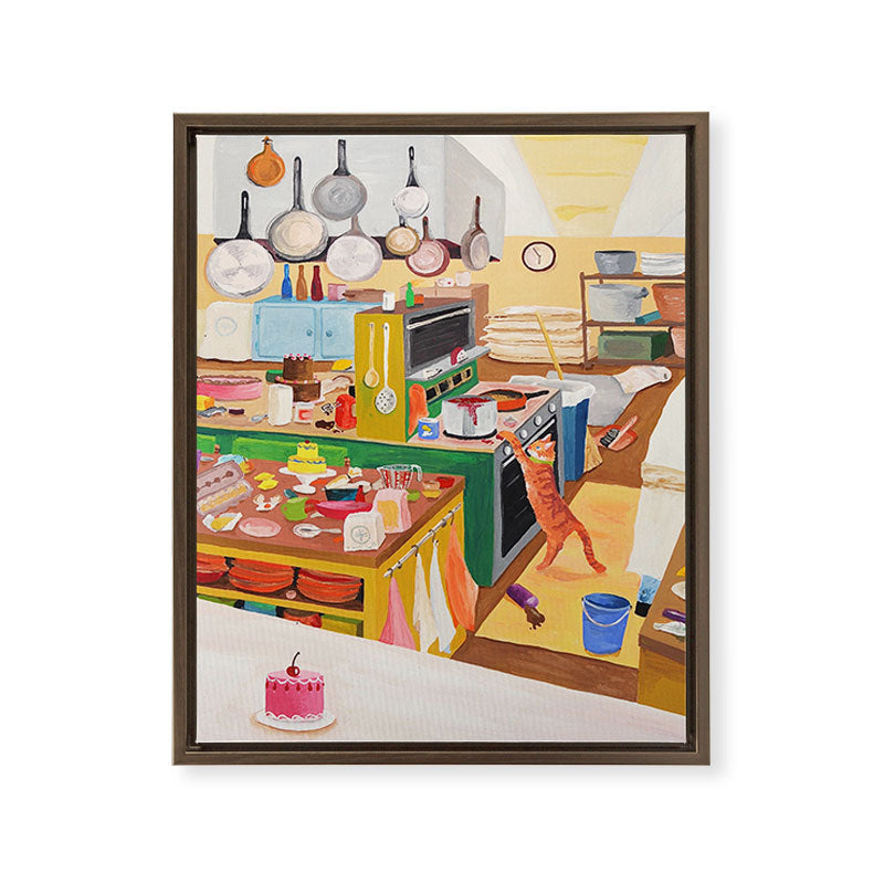 A Cat in the Kitchen Framed Canvas Print