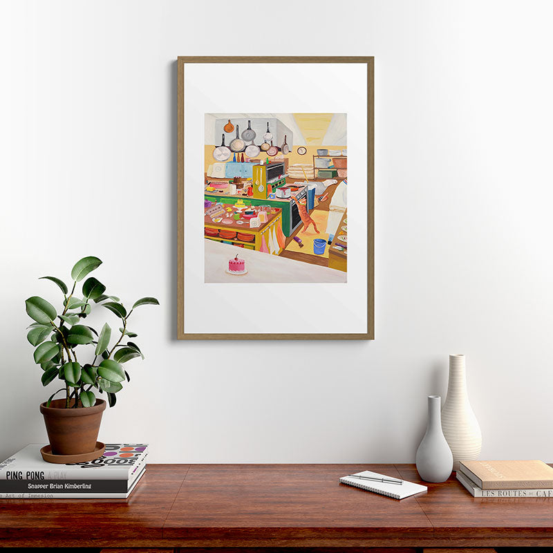 A Cat in the Kitchen Framed Art Print