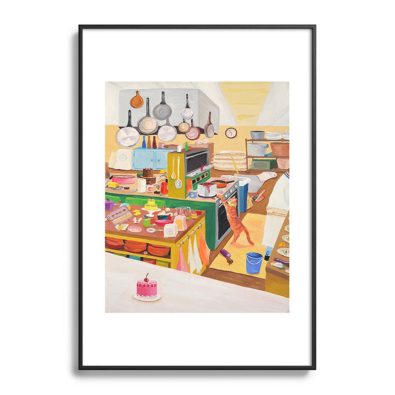 A Cat in the Kitchen Framed Art Print