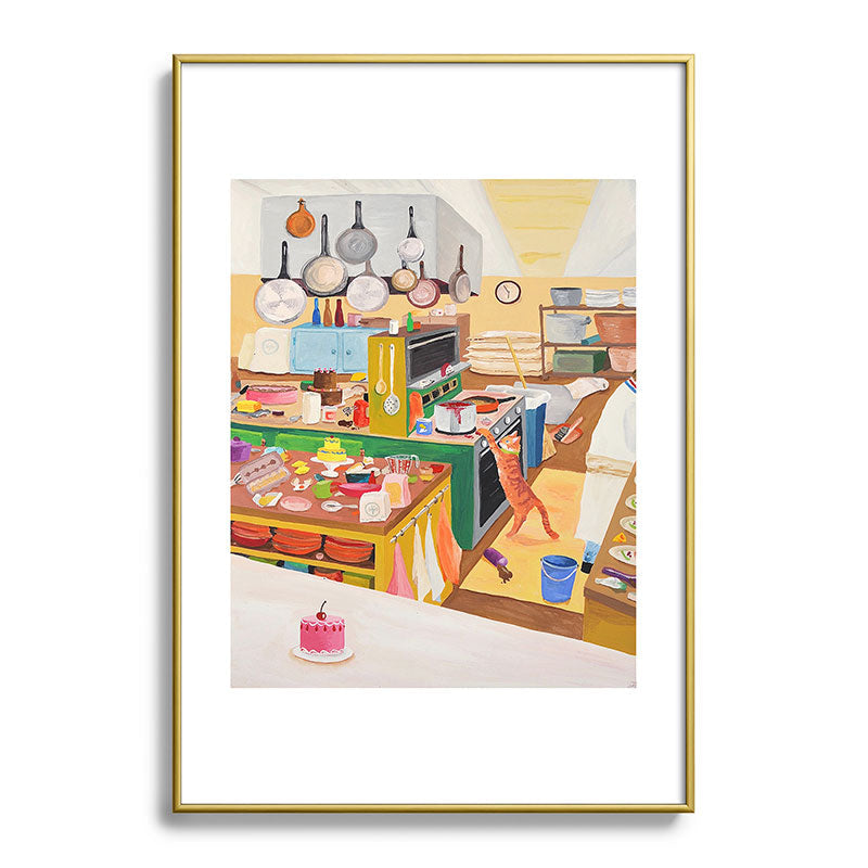 A Cat in the Kitchen Framed Art Print