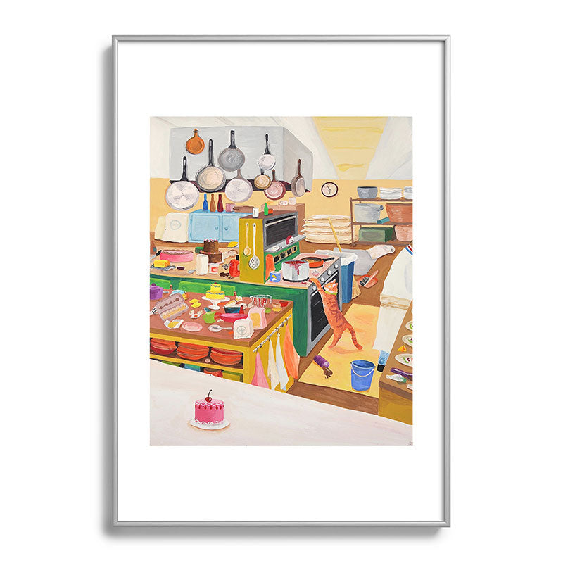 A Cat in the Kitchen Framed Art Print