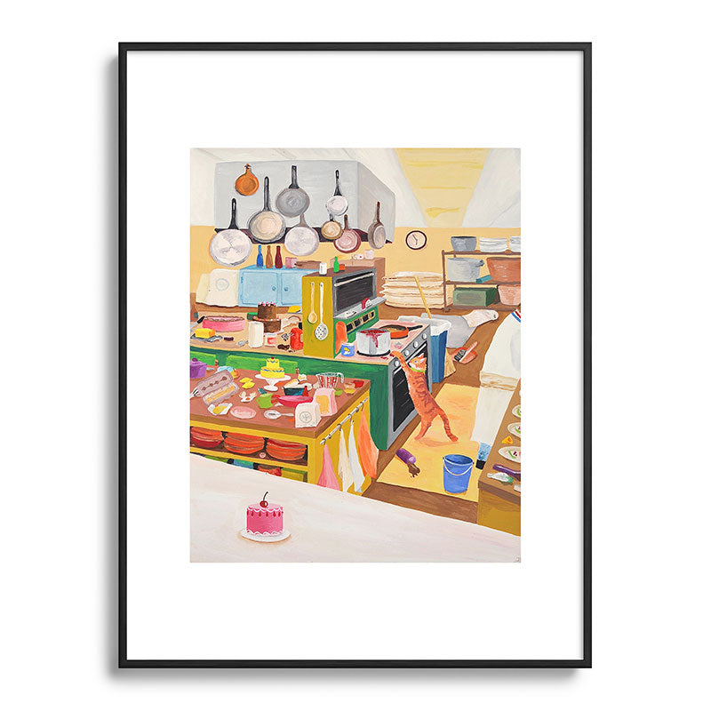 A Cat in the Kitchen Framed Art Print