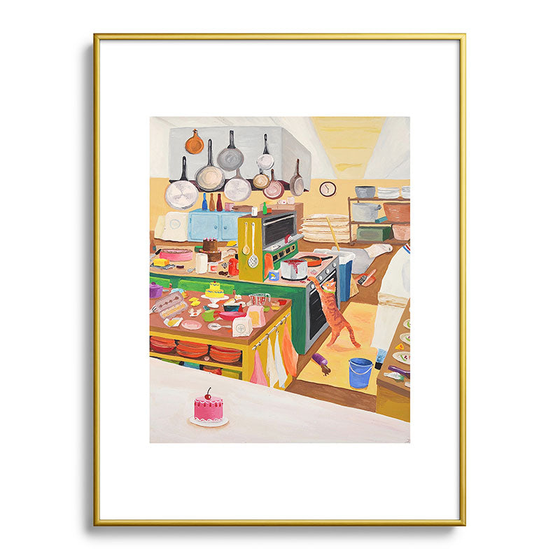 A Cat in the Kitchen Framed Art Print