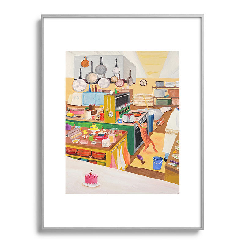 A Cat in the Kitchen Framed Art Print