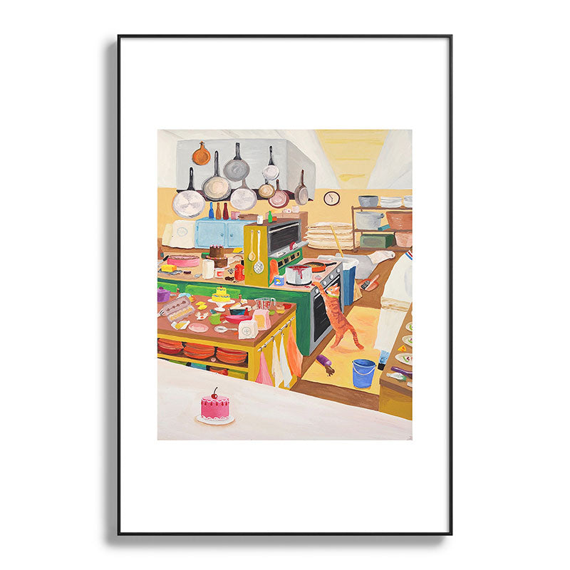 A Cat in the Kitchen Framed Art Print