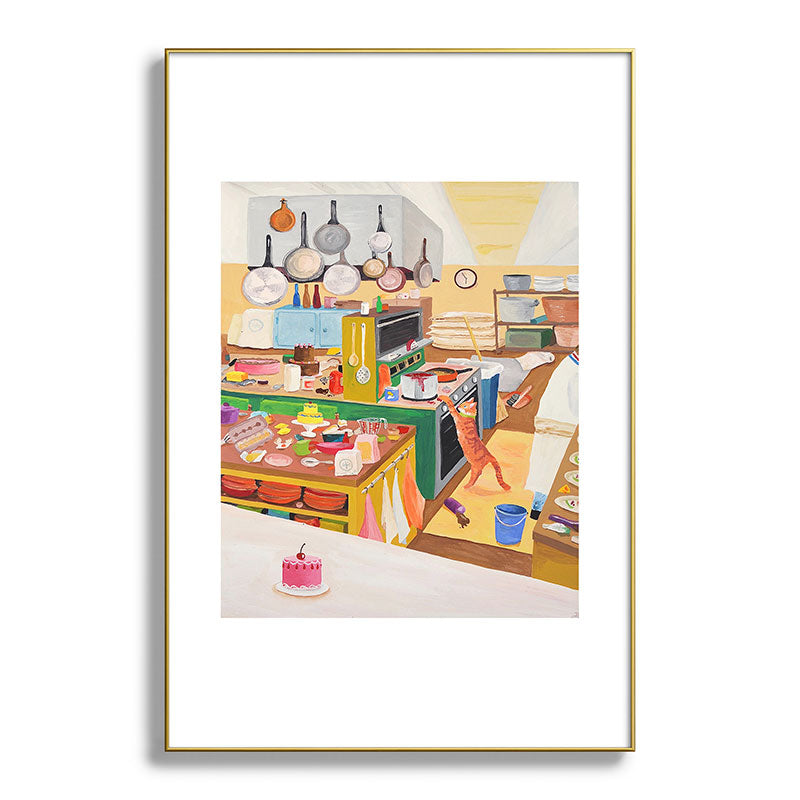 A Cat in the Kitchen Framed Art Print