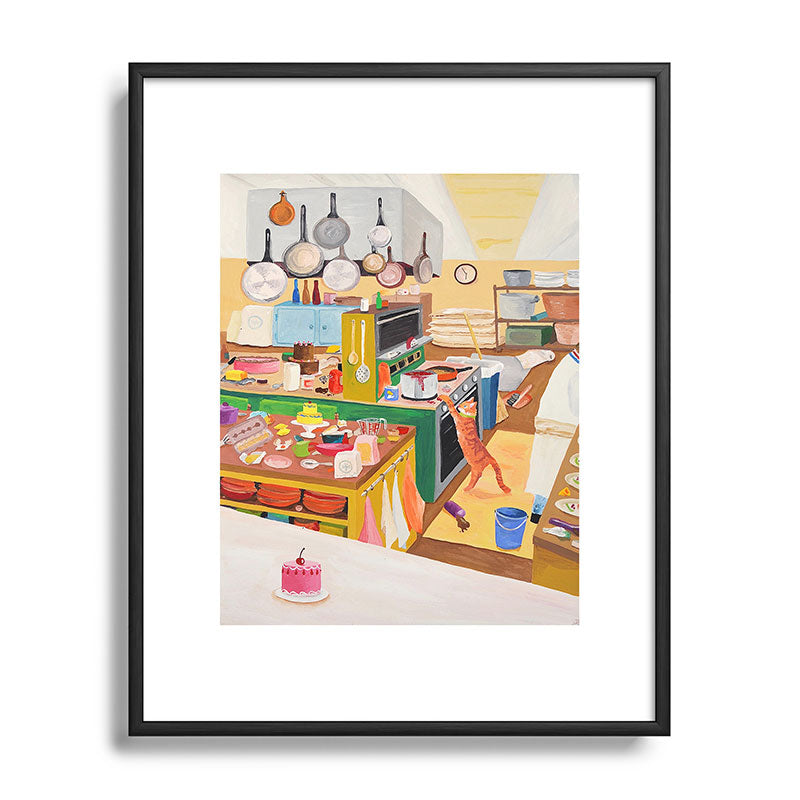 A Cat in the Kitchen Framed Art Print