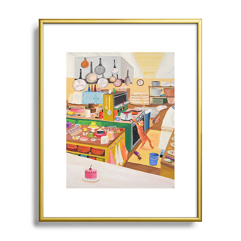 A Cat in the Kitchen Framed Art Print