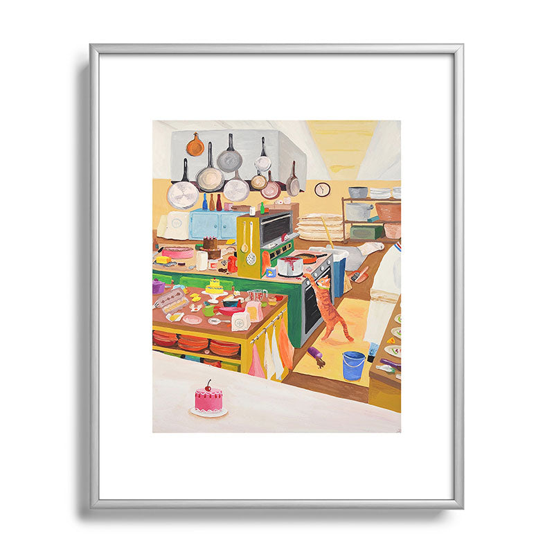 A Cat in the Kitchen Framed Art Print