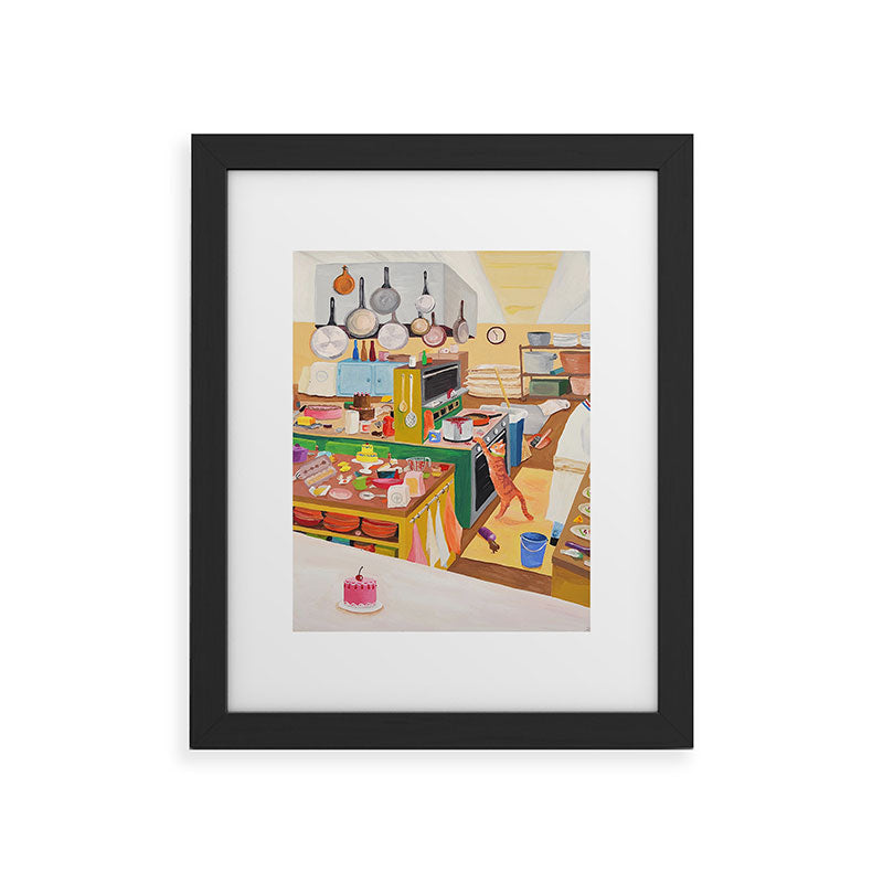 A Cat in the Kitchen Framed Art Print