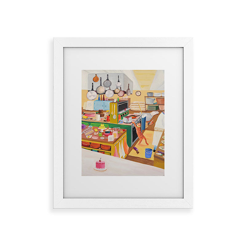 A Cat in the Kitchen Framed Art Print