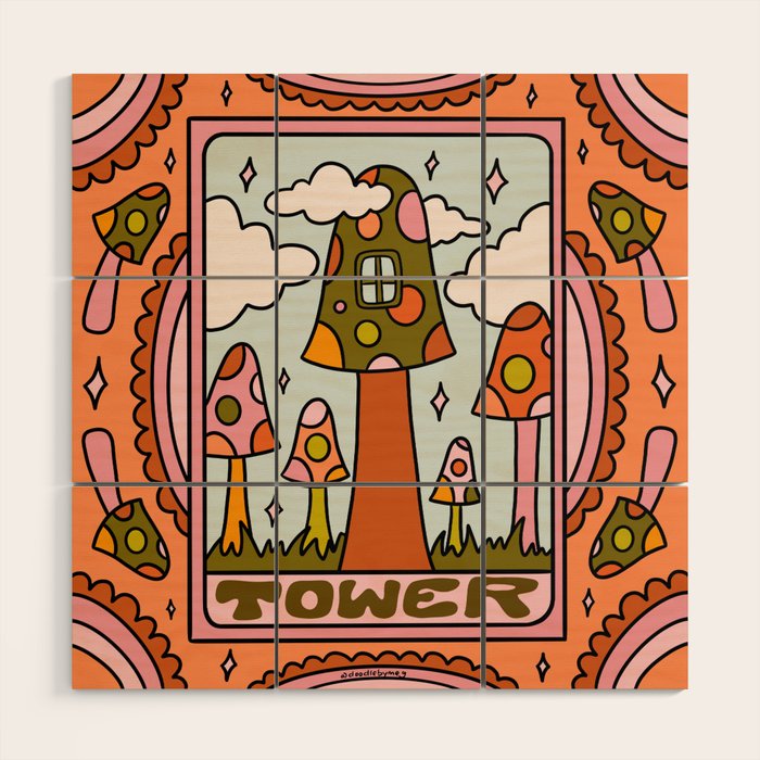 16. Tower Tarot Mushroom Wood Wall Art