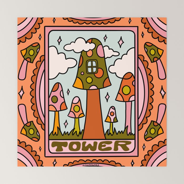 16. Tower Tarot Mushroom Mini Art Print