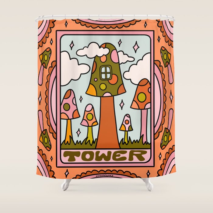 16. Tower Tarot Mushroom Shower Curtain