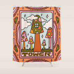 16. Tower Tarot Mushroom Shower Curtain