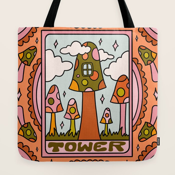 16. Tower Tarot Mushroom Tote Bag