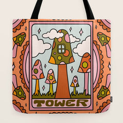 16. Tower Tarot Mushroom Tote Bag