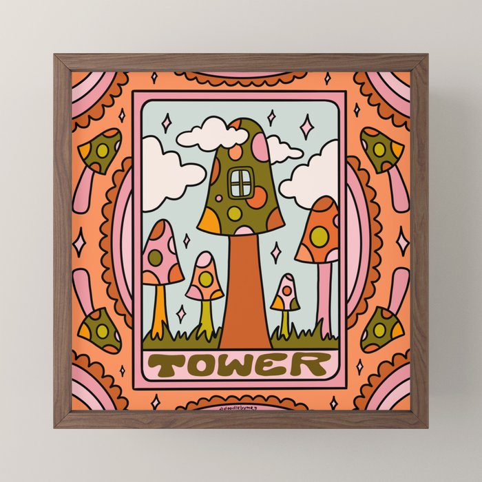 16. Tower Tarot Mushroom Mini Art Print