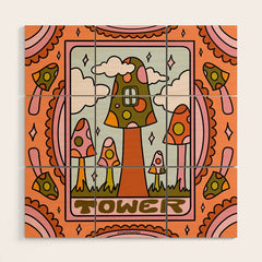 16. Tower Tarot Mushroom Wood Wall Art