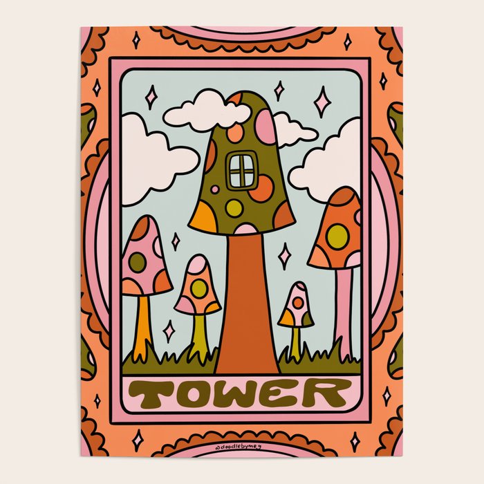 16. Tower Tarot Mushroom Poster