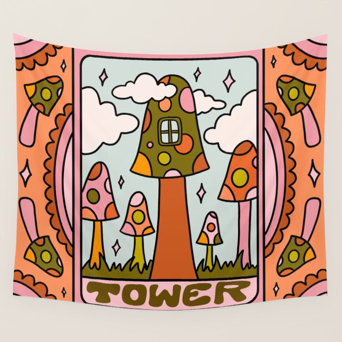 16. Tower Tarot Mushroom Wall Tapestry